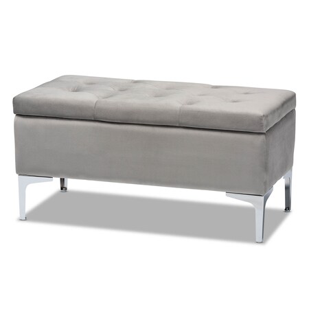 Mabel Grey Velvet Upholstered Silver Finished Storage Ottoman